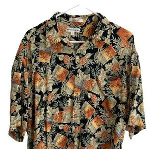Pierre Cardin Hawaiian Short Sleeve Button Up Shirt Men’s Size L 100% Ra…